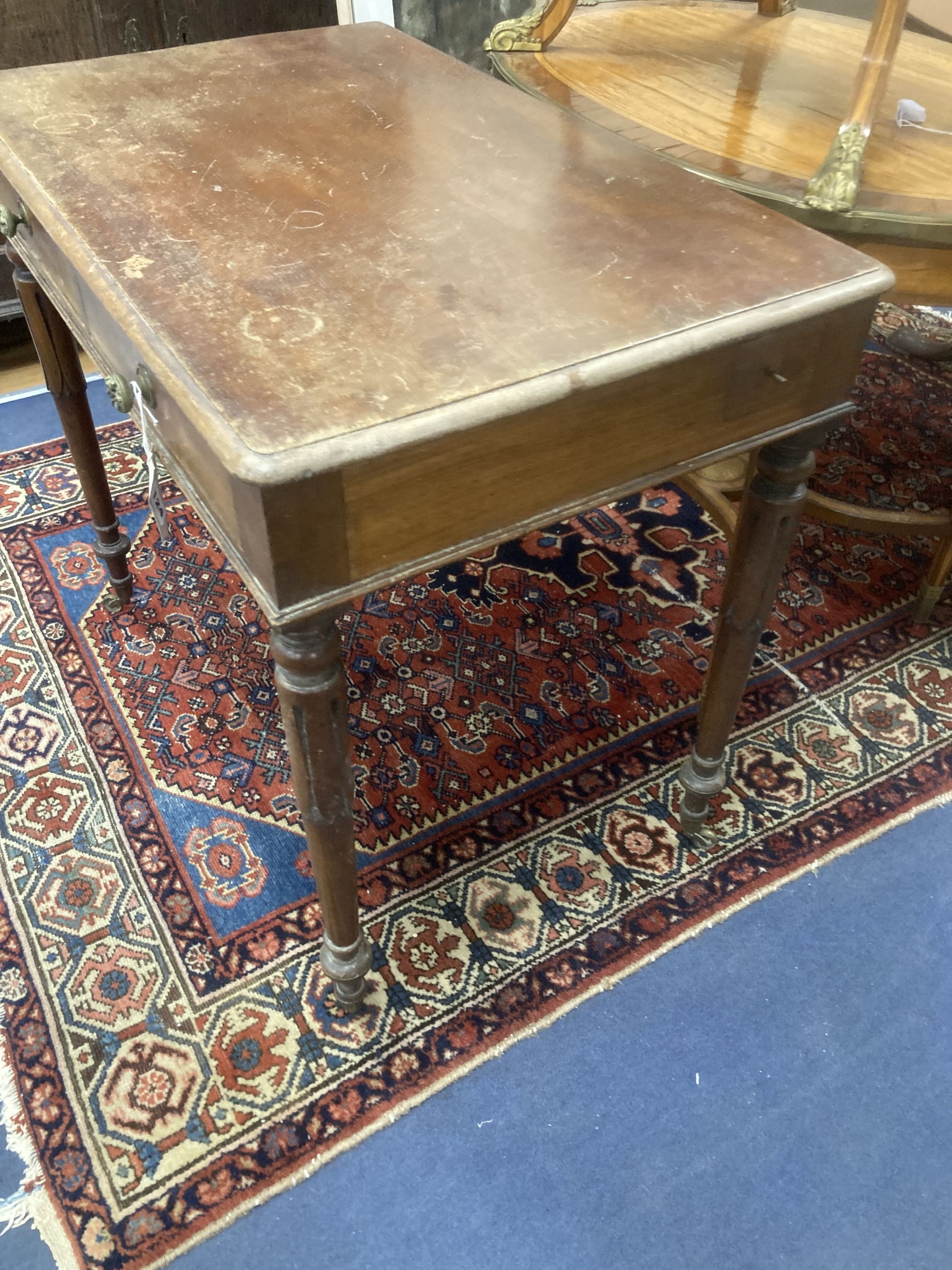 A William IV mahogany two drawer side table, width 84cm, depth 52cm, height 74cm